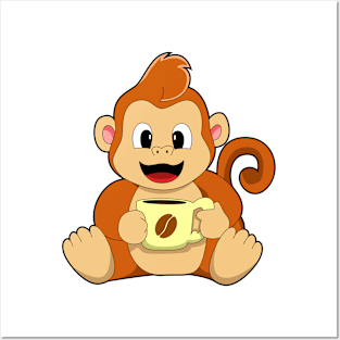 Monkey with Cup of Coffee Posters and Art